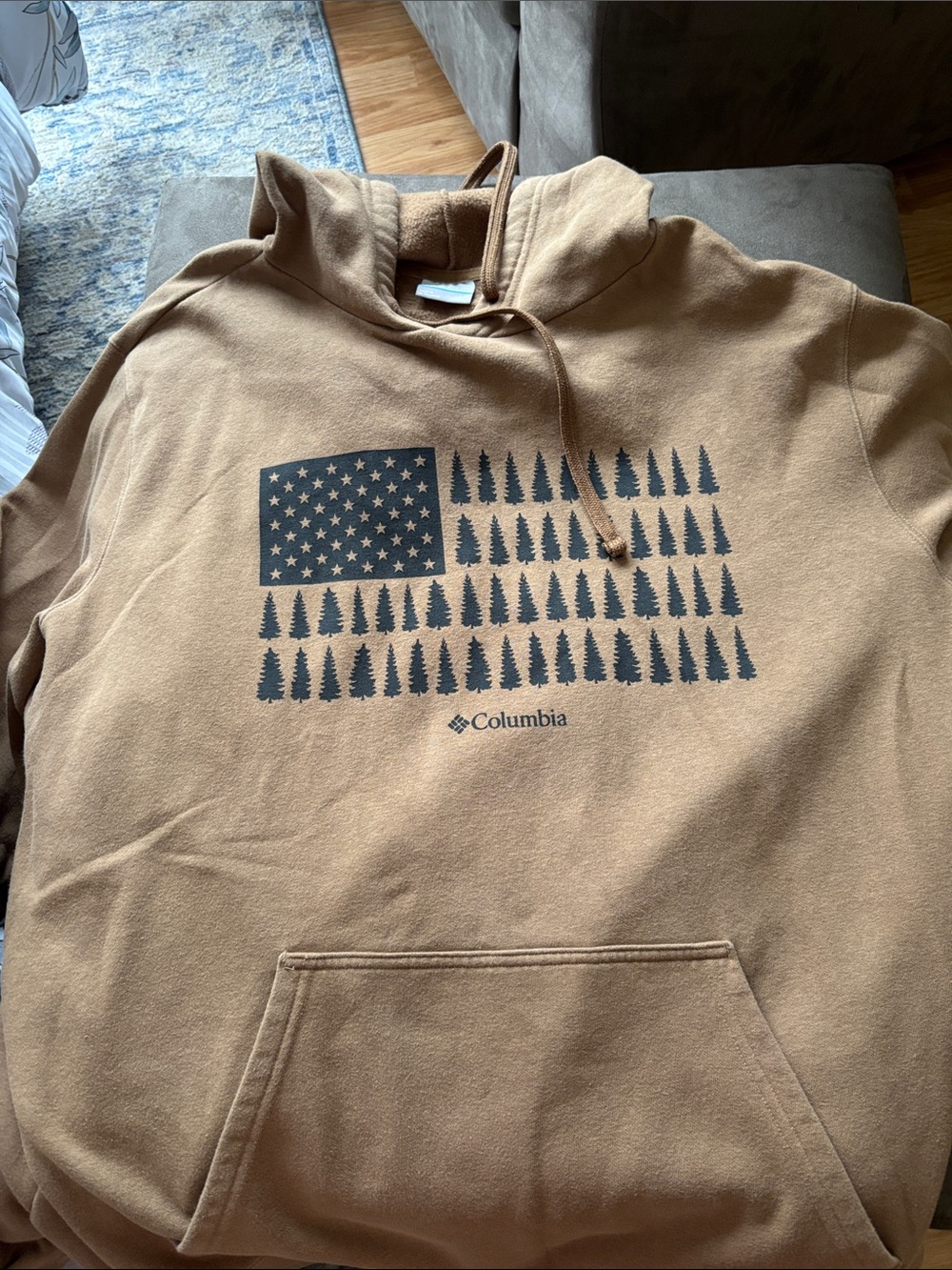 Columbia Men's Tan Hooded Sweatshirt with Forest Flag Graphic